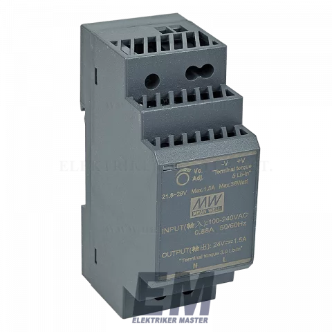 Mean Well Sínre szerelhető tápegység 36W 24VDC HDR-30-24