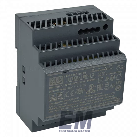 Mean Well Sínre szerelhető tápegység 90W 12VDC HDR-100-12