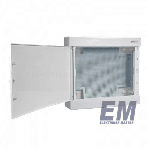 Média Lakáselosztó falon kívüli 360x393mm szerelőlappal fehér ajtóval Tehnoplast THP-N2x18CW-IT