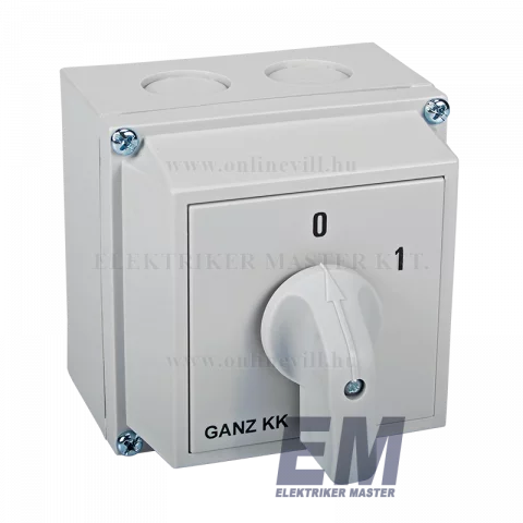 GANZ KKM-0-20-6002 tokozott kapcsoló 3P 20A IP65 0-1 állású BE-KI kapcsoló