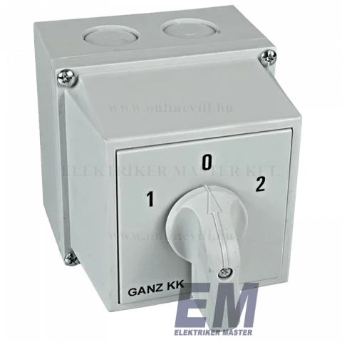 GANZ KKM-0-20-6008 tokozott kapcsoló 3P 20A IP65 1-0-2 állású irányváltó kapcsoló