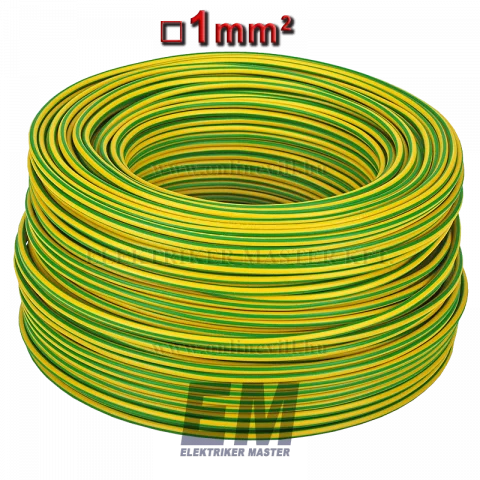 MCU 1 vezeték (H05V-U) tömör réz kábel elektromos villanyvezeték zöld/sárga (200m)