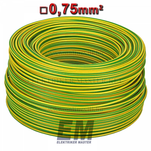 MKH 0,75 vezeték (H05V-K) sodrott réz kábel zöld/sárga (200m)