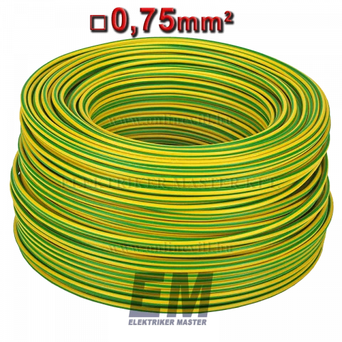 MKH 0,75 vezeték (H05V-K) sodrott réz kábel zöld/sárga
