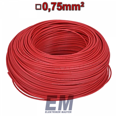 MKH 0,75 vezeték (H05V-K) sodrott réz kábel piros (200m)