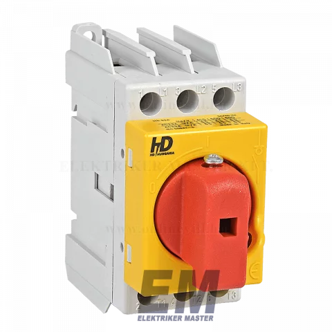 Szakaszoló kapcsoló 3P 63A tűzeseti piros/sárga lakatolható SD1 SD13x63AP/S
