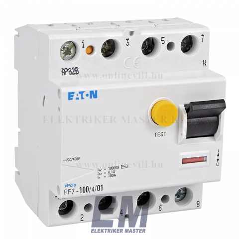 Fi relé 4P 100A 100mA 10kA (AC) áramvédő kapcsoló ÁVK ÉV relé Eaton Moeller PF7-100/4/01 (102926)