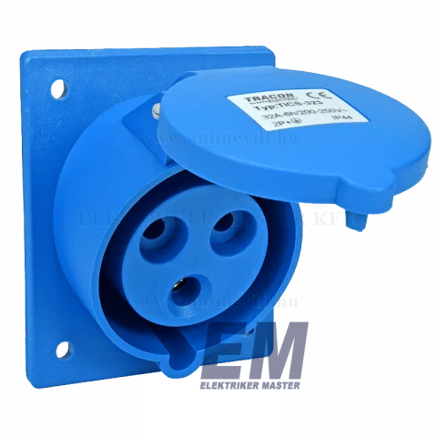 Beépíthető dugalj 2P+F 32A 230V IP44 ipari csatlakozó Tracon TICS-323