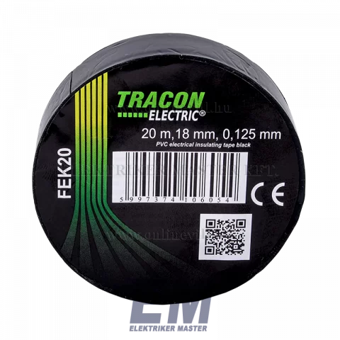 Tracon PVC szigetelőszalag 20mx18mm fekete