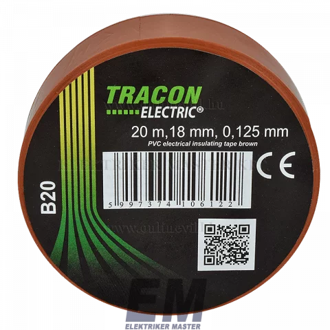 Tracon PVC szigetelőszalag 20mx18mm barna
