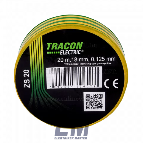 Tracon PVC szigetelőszalag 20mx18mm zöld-sárga