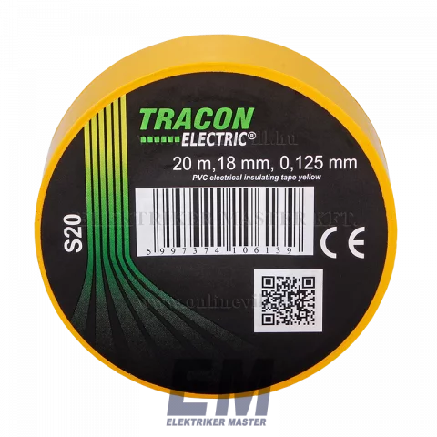 Tracon PVC szigetelőszalag 20mx18mm sárga