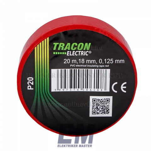 Tracon PVC szigetelőszalag 20mx18mm piros
