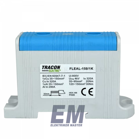 Fővezetéki leágazó sorkapocs 150 mm2 Kék sínre/felületre szerelhető Tracon FLEAL-150/1K
