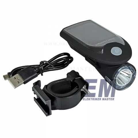 Napelemes LED biciklilámpa 3W, 6000K, 1200mAh Li-Ion, 200lm, IP64, 6h Tracon