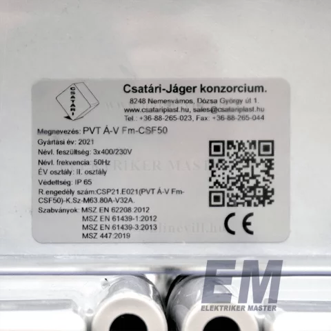 Csatári Plast PVT Á-V Fm-CSF50 1/3 fázisú kombinált villanyóra szekrény 80A főelosztóval