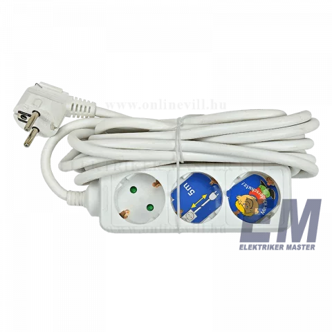 Hálózati Hosszabbító 3-as elosztó 5m kábel fehér Anco/Commel 321-155