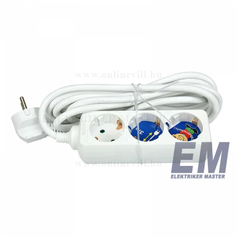 Hálózati Hosszabbító 3-as elosztó 3m kábel fehér Commel/Anco 321153