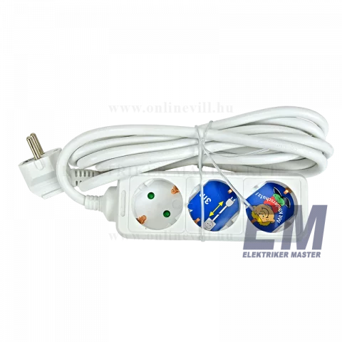 Hálózati Hosszabbító 3-as elosztó 3m kábel fehér Commel/Anco 321153