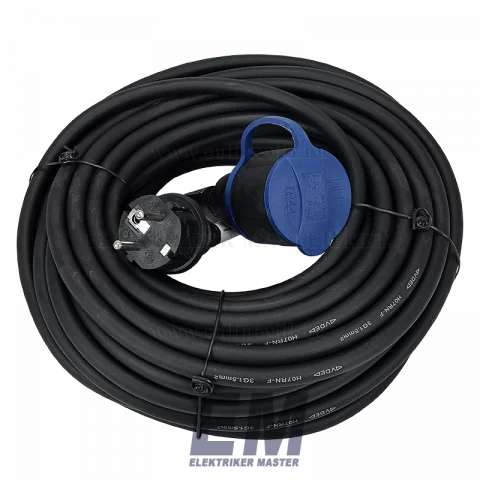 Fűnyíró hosszabbító kábel 20m 3x1,5 gumi fekete Anco/Orno OR-AE-13169
