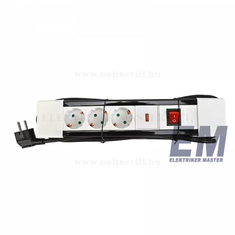 Hálózati Hosszabbító 3-as elosztó 2m kábel túlfeszültség védett fehér Somogyi NVP 03K/WH