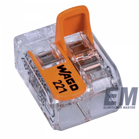 WAGO CSOMAG 2 vezetékes oldható összekötő (tömör vagy hajlékony 0,14-4mm2) 32A átlátszó 221-412-20