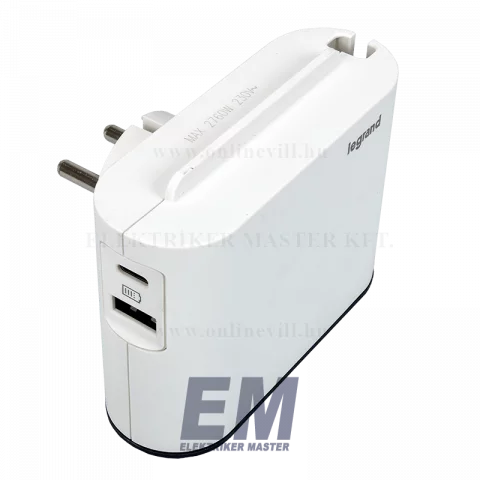 Hálózati 2-es Euro elosztó (2P) adapter + USB-A és USB-C töltő aljzat Legrand 049401