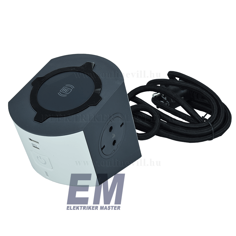 Multifunkci\u00f3s h\u00e1l\u00f3zati eloszt\u00f3 2-es Vezet\u00e9k n\u00e9lk\u00fcli t\u00f6lt\u0151 + USB-A-C 2m k\u00e1bel feh\u00e9r-sz\u00fcrke Legrand