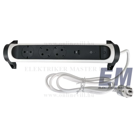 Hálózati 3-as hosszabbító + USB-A és USB-C 1,5m kábel túlfeszültség védett Fehér/szü. Legrand 694508