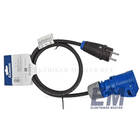 Lengő dugalj 2P+F 16A 230V IP44 H07RN-F 3x1,5mm2 vezetékkel ipari csatlakozó Commel 221-202