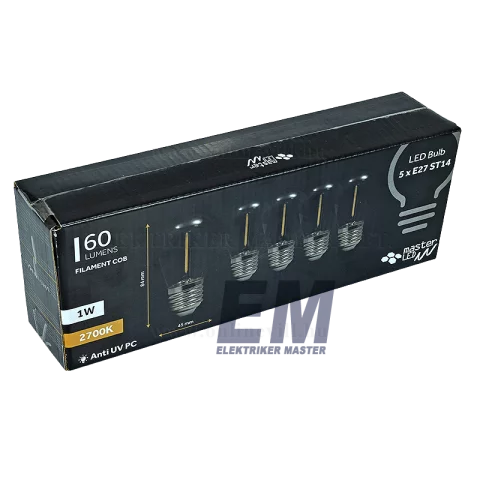 E27 ST14 LED Filament izzó 1W 2700K meleg fehér Masterled - 5db/csomag ML1322-1_MEGSZŰNT