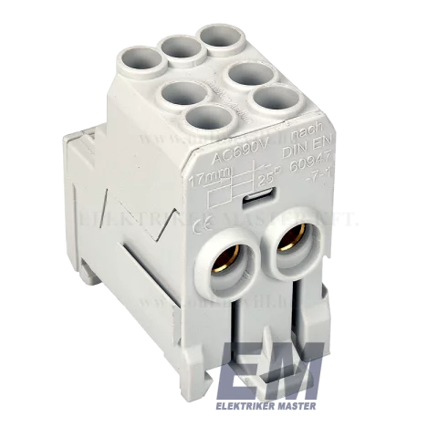 Elosztó blokk 2x25mm2 6x10mm2 szürke sínre szerelhető Leipold UVB100-L 080010-0-4