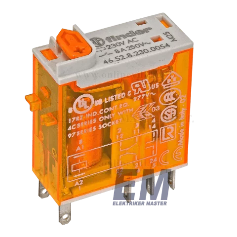 Finder Miniatűr dugaszolható ipari relé 2 váltóérintkezős led állapotjelzéssel 230V AC 8A