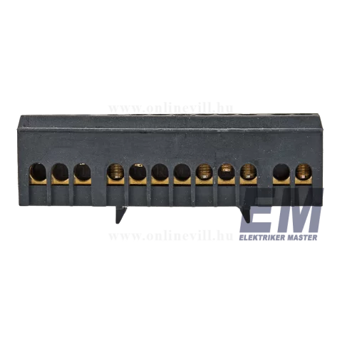 Gyűjtősín szigetelt fázis sín TS35 12P sínre pattintható 63A fekete 6x9mm 230/400VAC Tracon NPE-ZBK