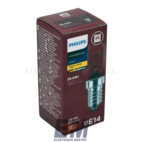 Hőálló izzó 26W E14 300°C 230V sütő lámpa 25x57mm Philips 8711500038715