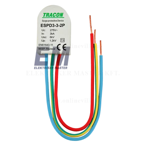 Túlfeszültség levezető 2P 5kA (3 típus) túlfesz védő szerelvénydobozba Tracon ESPD3-3-2P