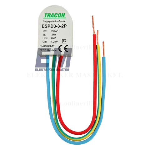 Túlfeszültség levezető 2P 5kA (3 típus) AC túlfesz védő szerelvénydobozba Tracon ESPD3-3-2P