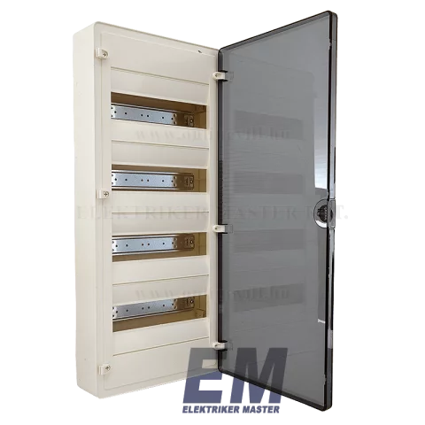 Lakáselosztó falon kívüli 48 modulos elosztó szekrény átlátszó ajtóval Hager Golf VS412TD
