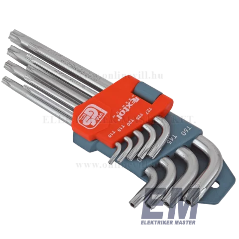 Torx kulcs készlet lyukas 9db-os tartóval Extol Premium 6601