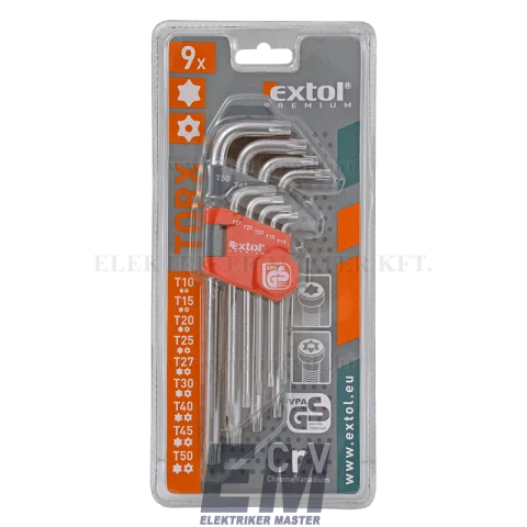 Torx kulcs készlet lyukas 9db-os tartóval Extol Premium 6601