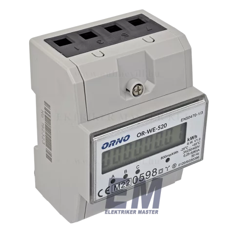 Digitális Fogyasztásmérő 3 fázisú 80A direkt mérő MID hitelesített 5 mod Orno OR-WE-520