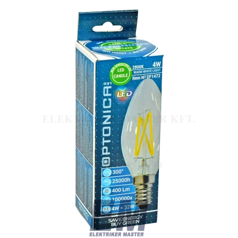 E14 LED Gyertya Filament izzó 4W 2800K meleg fehér Optonica SP1472