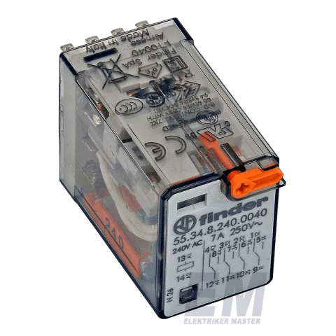 Finder Miniatűr dugaszolható ipari relé 4 váltó érintkezős 240V AC 7A 55.34.8.240.0040