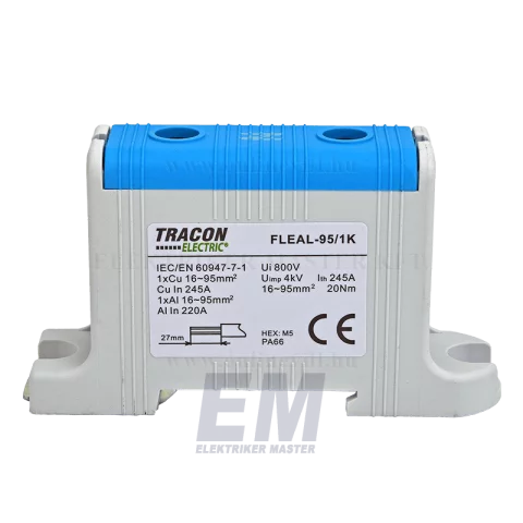 Fővezetéki leágazó sorkapocs 16-95 mm2 kék sínre/felületre szerelhető Tracon FLEAL-95/1K