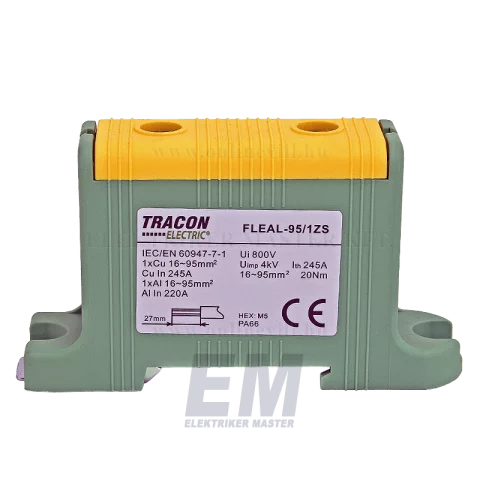 Fővezetéki leágazó sorkapocs 16-95 mm2 z/s sínre/felületre szerelhető Tracon FLEAL-95/1ZS