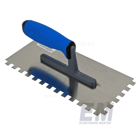 Glettelő kanál gumi nyéllel Csempéző glettvas 10x10mm rozsdamentes 13x27cm 84660