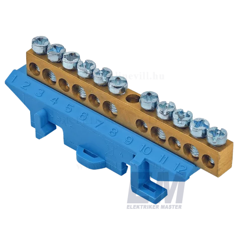 Hager Golf gyűjtősín szigetelt sín(N) 5x16mm2+6x10mm2 TS35 sínre pattintható kék KM11N