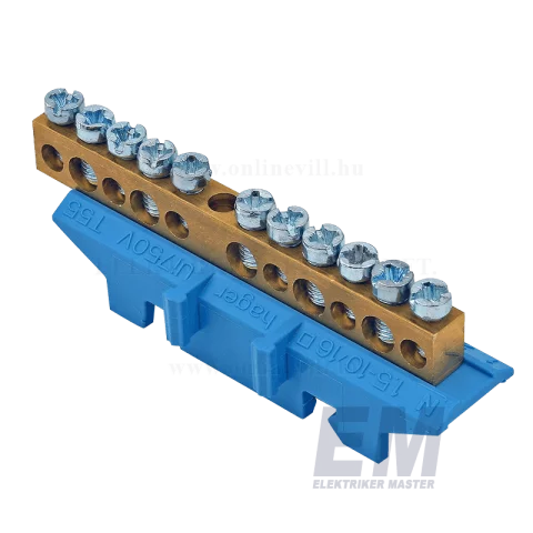 Hager Golf gyűjtősín szigetelt sín(N) 5x16mm2+6x10mm2 TS35 sínre pattintható kék KM11N