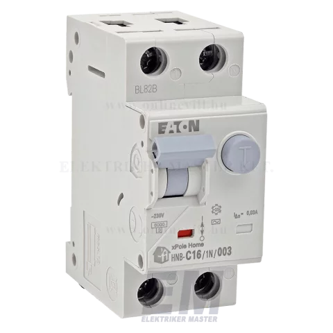 Kombinált Fi relé 1P+N 16A 30mA 6kA (AC) áramvédő kapcsoló + C kismegszakító Eaton HNB-C16/1N/003