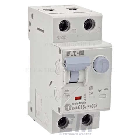 Kombinált Fi relé 1P+N 16A 30mA 6kA(AC) áramvédő kapcsoló+C kismegszakító Eaton HNB-C16/1N/003 xPole